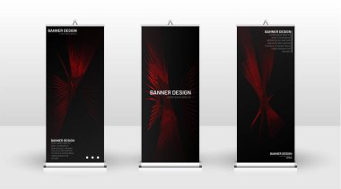 Dikey banner şablonu tasarımı. broşürler, kapaklar, yayınlar, vb dalgalı çizgiler vektör kırmızı ve siyah arka plan için kullanılabilir.