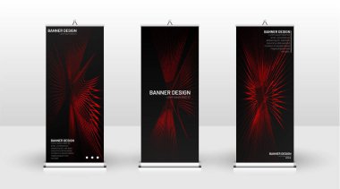 Dikey banner şablonu tasarımı. broşürler, kapaklar, yayınlar, vb dalgalı çizgiler vektör kırmızı ve siyah arka plan için kullanılabilir.