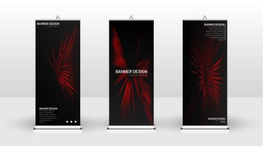 Dikey banner şablonu tasarımı. broşürler, kapaklar, yayınlar, vb dalgalı çizgiler vektör kırmızı ve siyah arka plan için kullanılabilir.