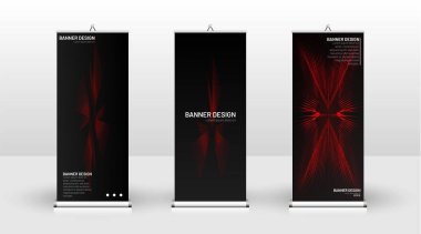 Dikey banner şablonu tasarımı. broşürler, kapaklar, yayınlar, vb dalgalı çizgiler vektör kırmızı ve siyah arka plan için kullanılabilir.