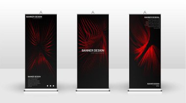 Dikey banner şablonu tasarımı. broşürler, kapaklar, yayınlar, vb dalgalı çizgiler vektör kırmızı ve siyah arka plan için kullanılabilir.