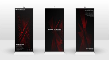 Dikey banner şablonu tasarımı. broşürler, kapaklar, yayınlar, vb dalgalı çizgiler vektör kırmızı ve siyah arka plan için kullanılabilir.