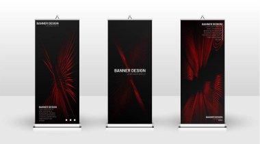 Dikey banner şablonu tasarımı. broşürler, kapaklar, yayınlar, vb dalgalı çizgiler vektör kırmızı ve siyah arka plan için kullanılabilir.