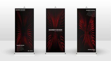 Dikey banner şablonu tasarımı. broşürler, kapaklar, yayınlar, vb dalgalı çizgiler vektör kırmızı ve siyah arka plan için kullanılabilir.