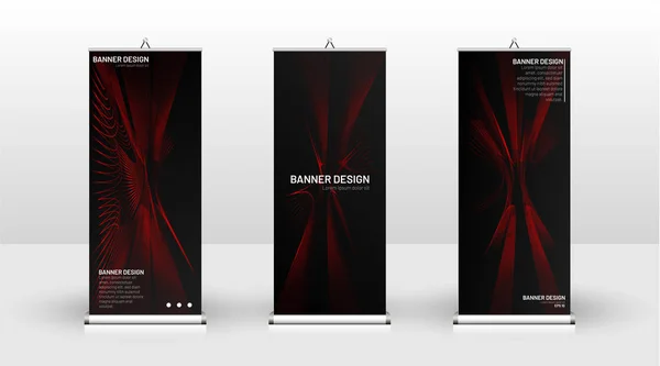 Diseño de plantilla de banner vertical. puede ser utilizado para folletos, portadas, publicaciones, etc. líneas onduladas vector rojo y negro fondo . — Vector de stock