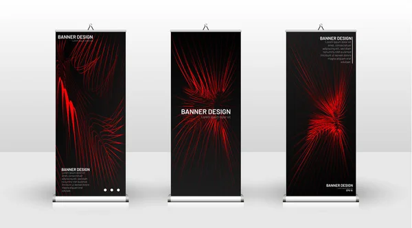 Diseño de plantilla de banner vertical. puede ser utilizado para folletos, portadas, publicaciones, etc. líneas onduladas vector rojo y negro fondo . — Vector de stock