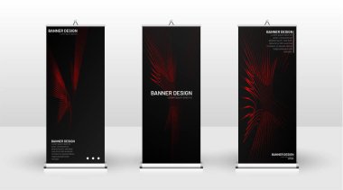Dikey banner şablonu tasarımı. broşürler, kapaklar, yayınlar, vb dalgalı çizgiler vektör kırmızı ve siyah arka plan için kullanılabilir.