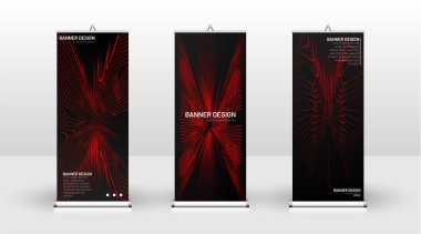 Dikey banner şablonu tasarımı. broşürler, kapaklar, yayınlar, vb dalgalı çizgiler vektör kırmızı ve siyah arka plan için kullanılabilir.