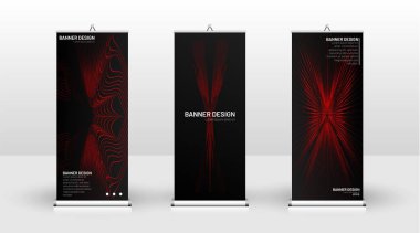 Dikey banner şablonu tasarımı. broşürler, kapaklar, yayınlar, vb dalgalı çizgiler vektör kırmızı ve siyah arka plan için kullanılabilir.