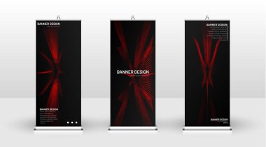 Dikey banner şablonu tasarımı. broşürler, kapaklar, yayınlar, vb dalgalı çizgiler vektör kırmızı ve siyah arka plan için kullanılabilir.