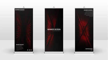 Dikey banner şablonu tasarımı. broşürler, kapaklar, yayınlar, vb dalgalı çizgiler vektör kırmızı ve siyah arka plan için kullanılabilir.