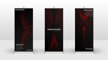 Dikey banner şablonu tasarımı. broşürler, kapaklar, yayınlar, vb dalgalı çizgiler vektör kırmızı ve siyah arka plan için kullanılabilir.