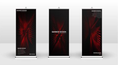 Dikey banner şablonu tasarımı. broşürler, kapaklar, yayınlar, vb dalgalı çizgiler vektör kırmızı ve siyah arka plan için kullanılabilir.