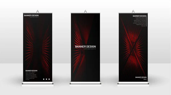 Diseño de plantilla de banner vertical. puede ser utilizado para folletos, portadas, publicaciones, etc. líneas onduladas vector rojo y negro fondo . — Vector de stock