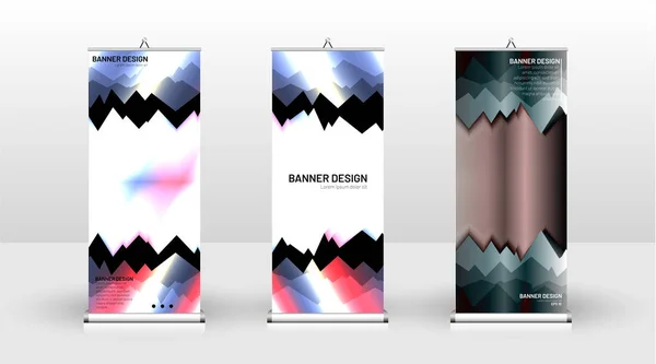 Diseño de plantilla de banner vertical. puede ser utilizado para folletos, portadas, publicaciones, etc. patrones de fondo futuristas conceptos geométricos, diseños creativos coloridos — Vector de stock