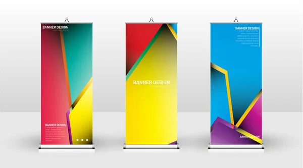 Design de modelo de banner vertical. pode ser usado para brochuras, capas, publicações, etc. Conceito de um desenho colorido de fundo vetorial geométrico —  Vetores de Stock