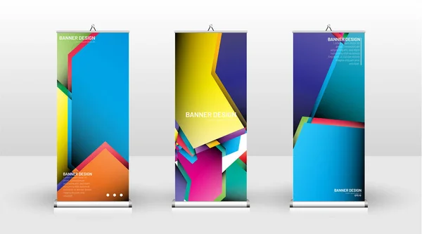 Design vertikaler Banner-Vorlagen. kann für Broschüren, Cover, Veröffentlichungen usw. verwendet werden. Konzept eines farbenfrohen geometrischen Vektorhintergrunds — Stockvektor