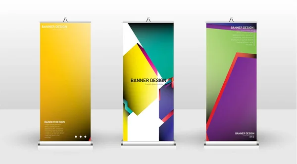 Diseño de plantilla de banner vertical. puede ser utilizado para folletos, portadas, publicaciones, etc. Concepto de un colorido diseño geométrico de fondo vectorial — Vector de stock