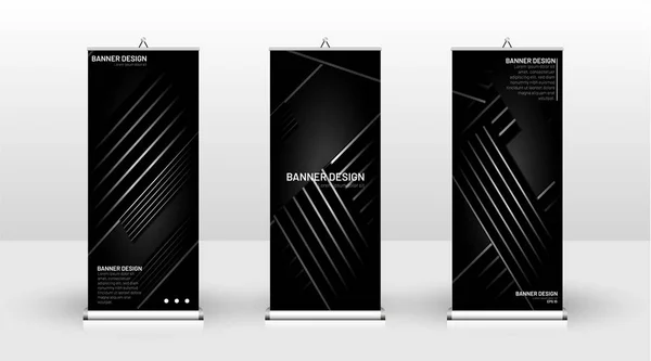 Diseño de plantilla de banner vertical. se puede utilizar para folletos, portadas, publicaciones, etc. El fondo del patrón de concepto dinámico geométrico es negro — Vector de stock