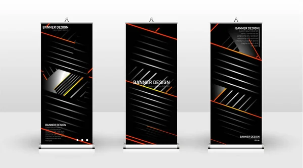 Diseño de plantilla de banner vertical. se puede utilizar para folletos, portadas, publicaciones, etc. El fondo del patrón de concepto dinámico geométrico es negro — Vector de stock