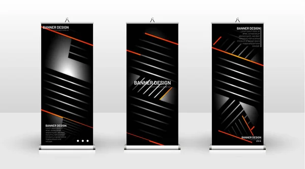 Diseño de plantilla de banner vertical. se puede utilizar para folletos, portadas, publicaciones, etc. El fondo del patrón de concepto dinámico geométrico es negro — Vector de stock