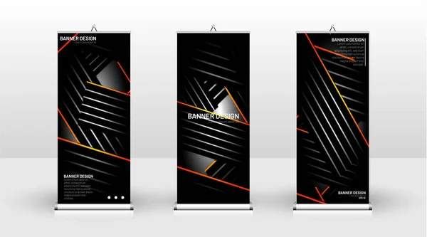 Design verticale del modello di banner. può essere utilizzato per brochure, copertine, pubblicazioni, ecc. Lo sfondo del modello di concetto dinamico geometrico è nero — Vettoriale Stock