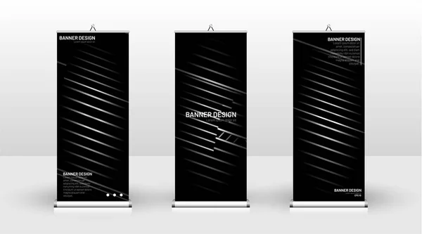 Diseño de plantilla de banner vertical. se puede utilizar para folletos, portadas, publicaciones, etc. El fondo del patrón de concepto dinámico geométrico es negro — Vector de stock