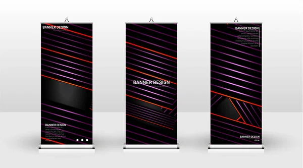 Vertical banner template design. can be used for brochures, covers, publications, etc.The background of the geometric dynamic concept pattern is black — Stock Vector