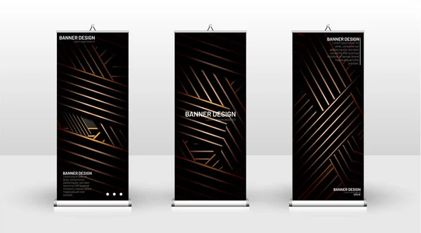 Diseño de plantilla de banner vertical. se puede utilizar para folletos, portadas, publicaciones, etc. El fondo del patrón de concepto dinámico geométrico es negro — Vector de stock