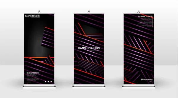 Vertical banner template design. can be used for brochures, covers, publications, etc.The background of the geometric dynamic concept pattern is black — Stock Vector