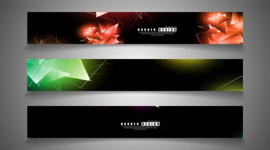 afiş koleksiyonu. çakışan ışık üçgenleri ile soyut arka plan. izole siyah arka plan. eps 10 vektör illüstrasyon