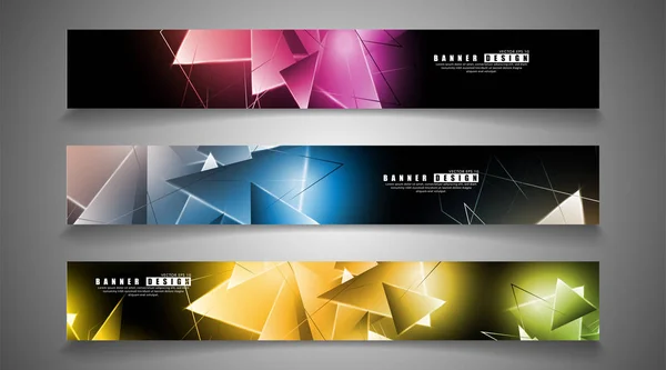 Banner collection. abstract background with luminous triangles that overlap. isolated black background. vector illustration of eps 10 — Stock Vector