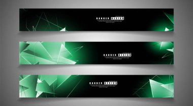 afiş koleksiyonu. örtüşen parlak yeşil üçgenler ile soyut arka plan . izole siyah arka plan. eps 10 vektör illüstrasyon