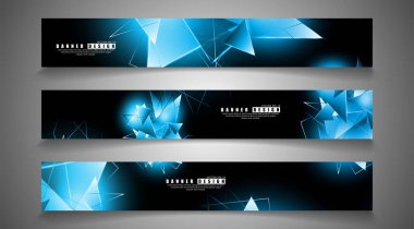 afiş koleksiyonu. örtüşen parlak mavi üçgenler ile soyut arka plan . izole siyah arka plan. eps 10 vektör illüstrasyon