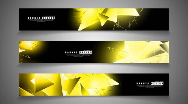 Colección de banners. fondo abstracto con triángulos luminosos dorados que se superponen. fondo negro aislado. ilustración vectorial de eps 10 — Vector de stock