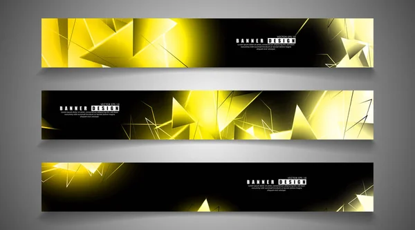 Banner collectie. abstracte achtergrond met lichtgevende gouden driehoeken die elkaar overlappen. geïsoleerde zwarte achtergrond. vector illustratie van EPS 10 — Stockvector