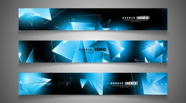 afiş koleksiyonu. örtüşen parlak mavi üçgenler ile soyut arka plan . izole siyah arka plan. eps 10 vektör illüstrasyon