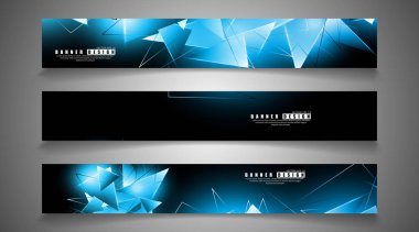 afiş koleksiyonu. örtüşen parlak mavi üçgenler ile soyut arka plan . izole siyah arka plan. eps 10 vektör illüstrasyon