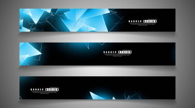 afiş koleksiyonu. örtüşen parlak mavi üçgenler ile soyut arka plan . izole siyah arka plan. eps 10 vektör illüstrasyon