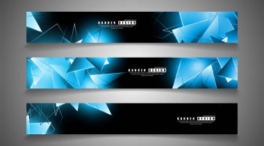 afiş koleksiyonu. örtüşen parlak mavi üçgenler ile soyut arka plan . izole siyah arka plan. eps 10 vektör illüstrasyon