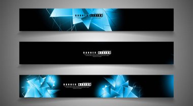 afiş koleksiyonu. örtüşen parlak mavi üçgenler ile soyut arka plan . izole siyah arka plan. eps 10 vektör illüstrasyon