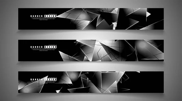 Colección de banners. fondo abstracto con triángulos luminosos que se superponen. fondo negro aislado. ilustración vectorial de eps 10 — Vector de stock