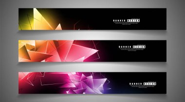 afiş koleksiyonu. çakışan ışık üçgenleri ile soyut arka plan. izole siyah arka plan. eps 10 vektör illüstrasyon