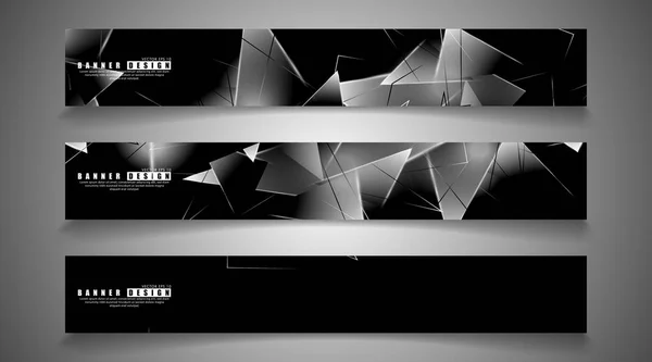 Banner collectie. abstracte achtergrond met lichtgevende driehoeken die elkaar overlappen. geïsoleerde zwarte achtergrond. vector illustratie van EPS 10 — Stockvector