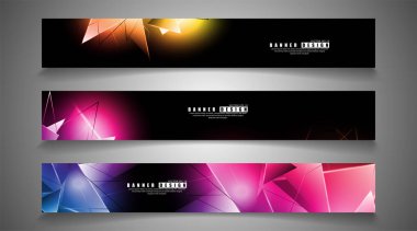 afiş koleksiyonu. çakışan ışık üçgenleri ile soyut arka plan. izole siyah arka plan. eps 10 vektör illüstrasyon