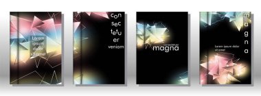 kitap ışık Üçgen arka plan kapağı ayarlayın. 3b üçgenlerin soyut kompozisyonu. Modern geometrik arka planlar siyah izole