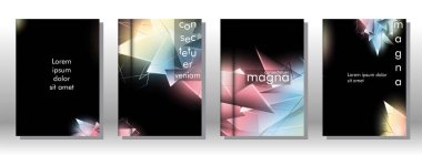 kitap ışık Üçgen arka plan kapağı ayarlayın. 3b üçgenlerin soyut kompozisyonu. Modern geometrik arka planlar siyah izole