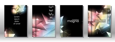 kitap ışık Üçgen arka plan kapağı ayarlayın. 3b üçgenlerin soyut kompozisyonu. Modern geometrik arka planlar siyah izole