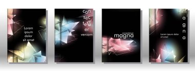 kitap ışık Üçgen arka plan kapağı ayarlayın. 3b üçgenlerin soyut kompozisyonu. Modern geometrik arka planlar siyah izole