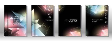 kitap ışık Üçgen arka plan kapağı ayarlayın. 3b üçgenlerin soyut kompozisyonu. Modern geometrik arka planlar siyah izole